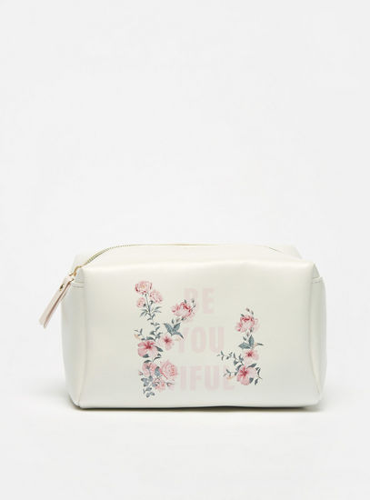 Floral Print Pouch with Zip Closure