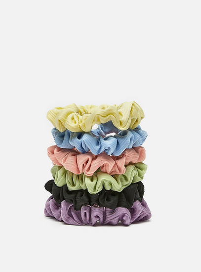 Set of 6 - Assorted Solid Scrunchie-Elastic Round Bands-image-0