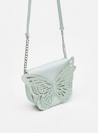 Butterfly Cutwork Applique Crossbody Bag with Chain Link Strap