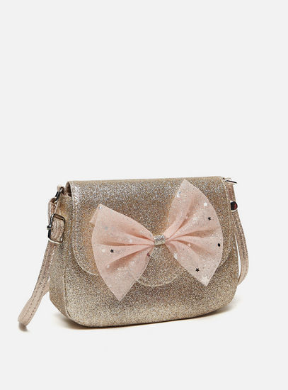 Glitter Textured Crossbody Bag with Bow Accent-Bags-image-1