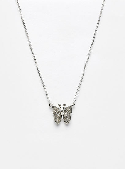 Studded Butterfly Pendant Necklace with Lobster Clasp Closure