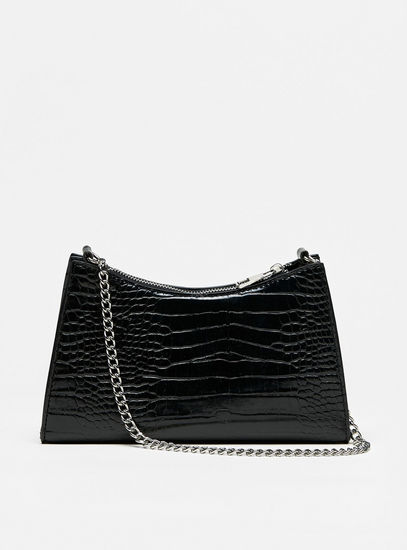 Textured Crossbody Bag with Zip Closure and Chain Strap