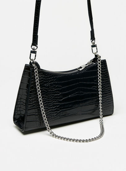 Textured Crossbody Bag with Zip Closure and Chain Strap