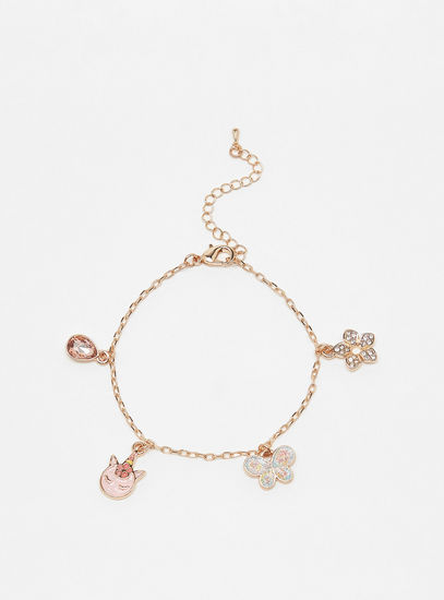 Metallic Bracelet with Charms and Lobster Clasp Closure-Bangles & Bracelets-image-0