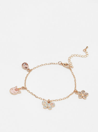 Metallic Bracelet with Charms and Lobster Clasp Closure-Bangles & Bracelets-image-1