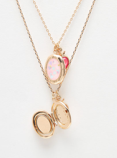 Set of 2 - Oval Shaped Locket Pendant with Long Necklace