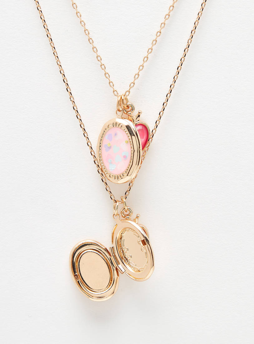 Set of 2 - Oval Shaped Locket Pendant with Long Necklace-Necklaces & Pendants-image-1