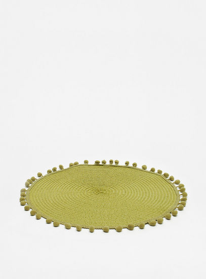 Weave Textured Round Placemat with Pom Pom Accents