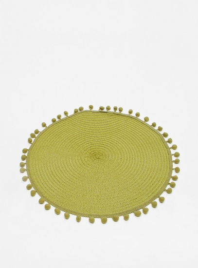 Weave Textured Round Placemat with Pom Pom Accents