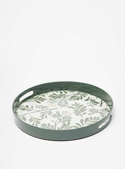 Printed Round Serving Tray with Cutout Handles
