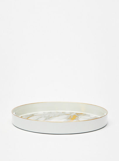 Marble Print Round Serving Tray with Cutout Handles