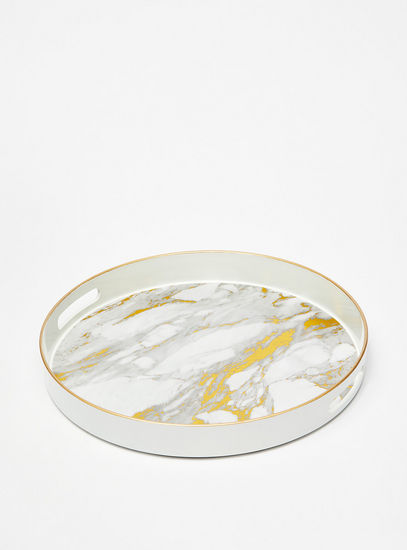 Marble Print Round Serving Tray with Cutout Handles