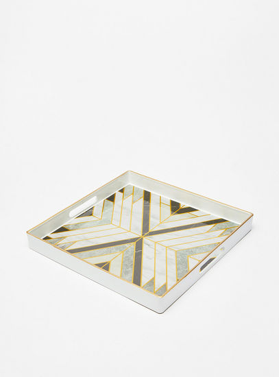 Printed Square Serving Tray with Cutout Handles