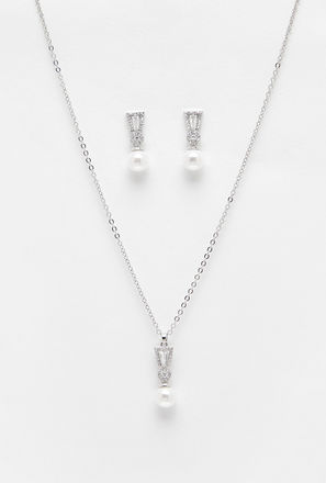 Embellished Pendant Necklace and Earring Set