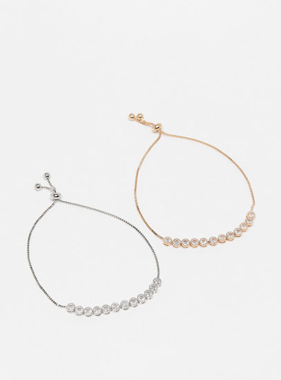 Set of 2 - Stone Studded Bracelet with Drawstring Closure-Bangles & Bracelets-image-0