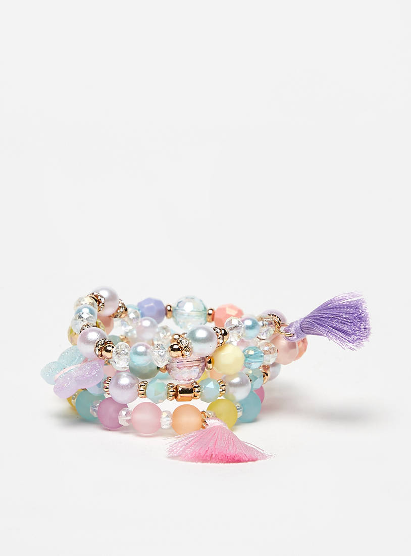 Set of 4 - Bead Embellished Elasticated Bracelet-Bangles & Bracelets-image-0