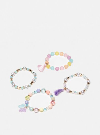 Set of 4 - Bead Embellished Elasticated Bracelet