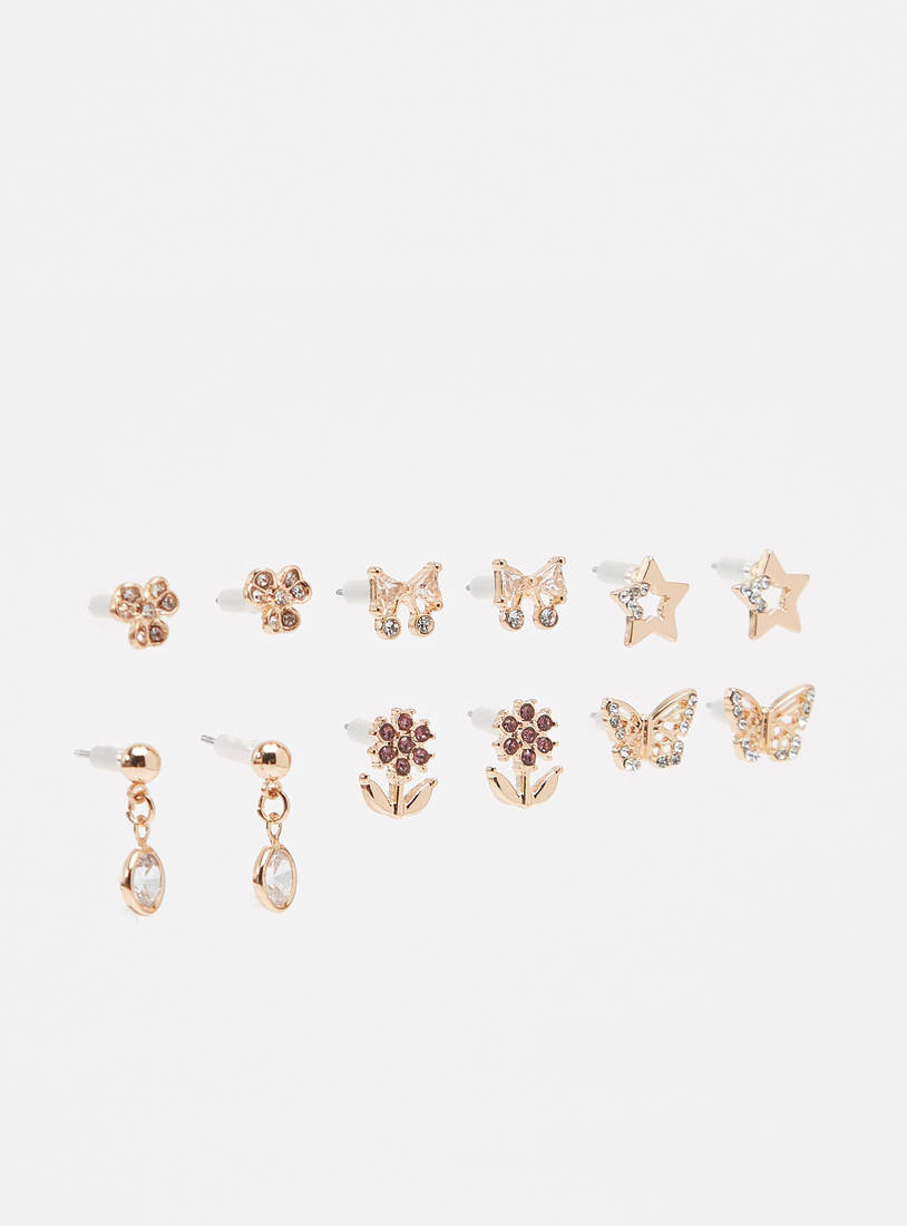 Set of 12 - Metallic Earring with Embellished Detail and Pushback Closure-Earrings-image-1