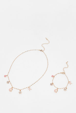 Metallic Charm Accented Necklace and Bracelet Set