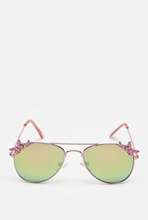 Butterfly Accented Aviator Sunglasses with Nose Pads