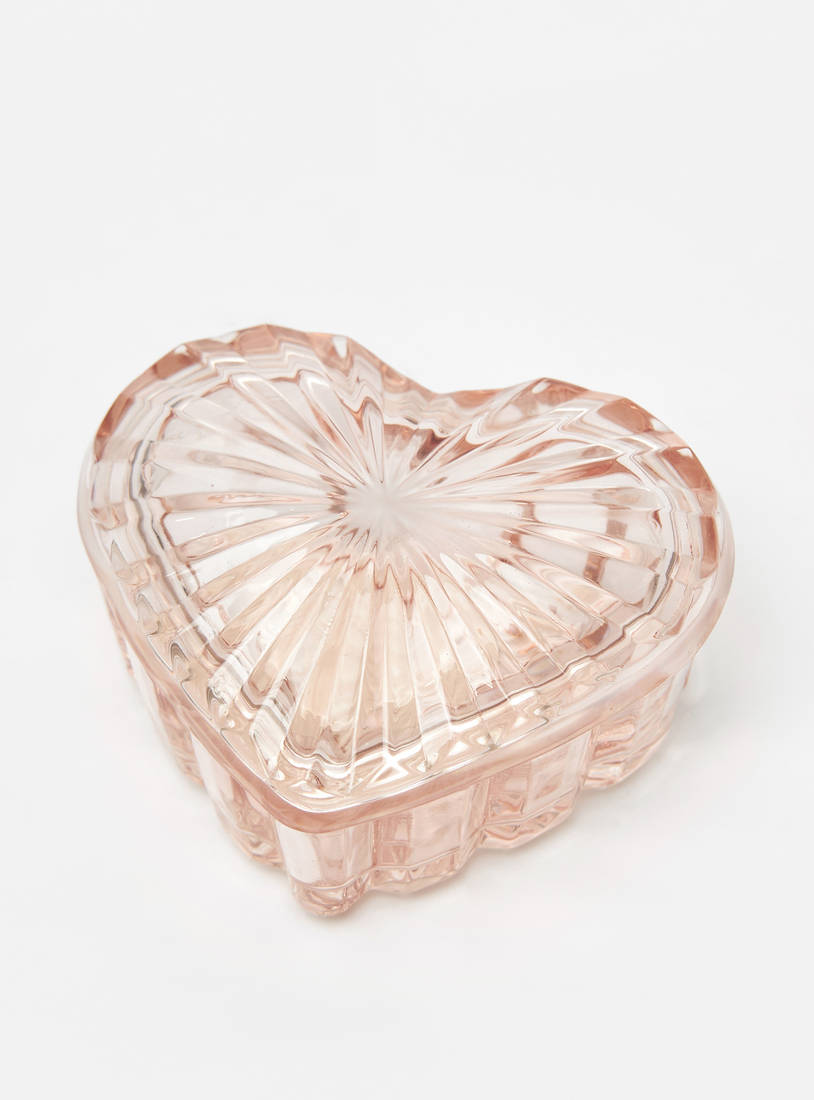 Embossed Heart Shaped Decorative Glass Box - 9x7.8x4.8 cms-Storage & Décor Boxes-image-0