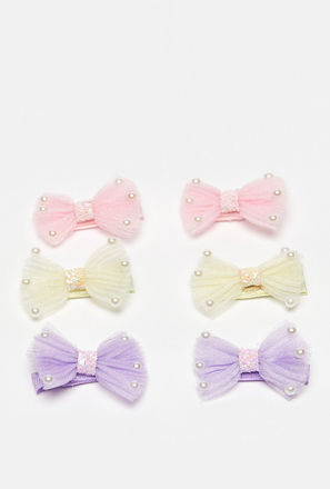 Set of 6 - Pearl Embellished Bow Hair Clip