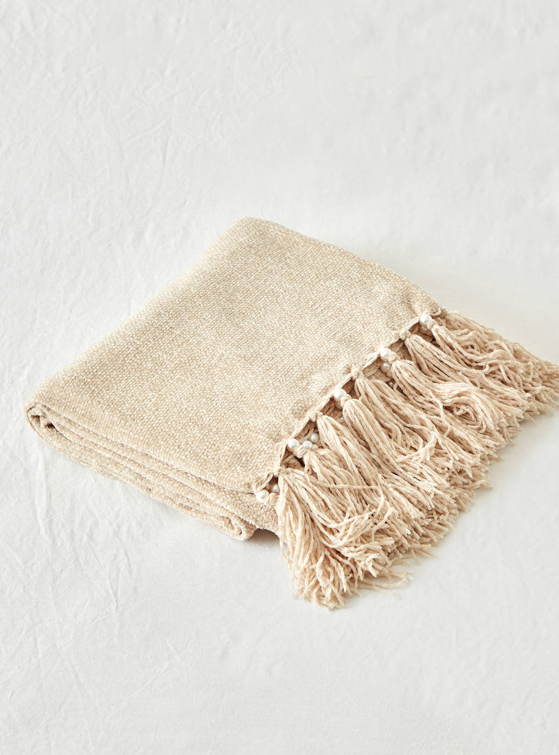Embellished Chenille Throw with Tassels - 150x120 cms-Throws & Blankets-image-0