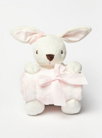 Plain Blanket with Bunny Soft Toy - 75x100 cms-Throws & Blankets-image-0