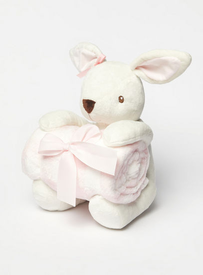 Plain Blanket with Bunny Soft Toy - 75x100 cms-Throws & Blankets-image-1