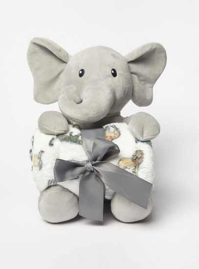 Printed Blanket with Elephant Soft Toy - 75x100 cms-Throws & Blankets-image-0