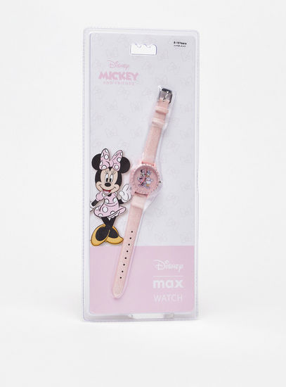 Minnie Mouse Print Studded Wrist Watch with Pin Buckle Closure