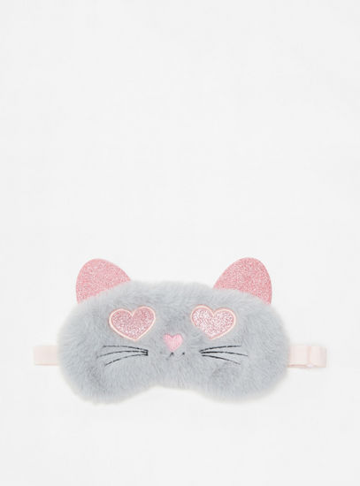 Cat Face Plush Eye Mask with Ear Accents and Adjustable Strap-Travel Accessories-image-0