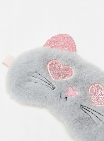 Cat Face Plush Eye Mask with Ear Accents and Adjustable Strap-Travel Accessories-image-1