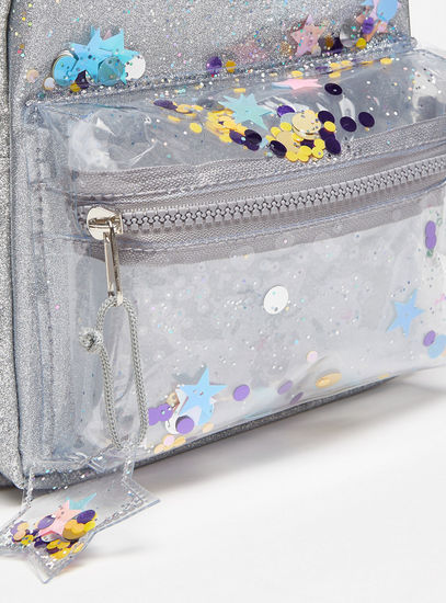 Glittery Backpack with Adjustable Straps and Zip Closure