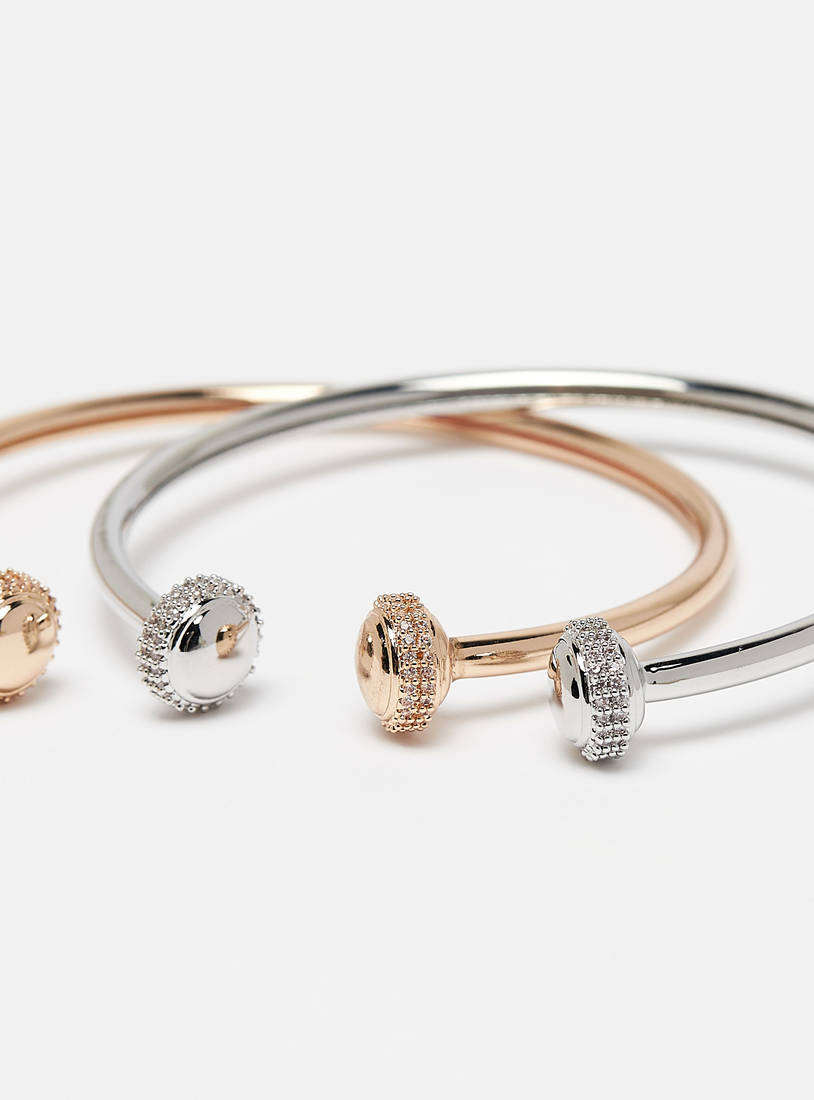 Set of 2 - Crystal Studded Cuff Bracelet-Bangles & Bracelets-image-1