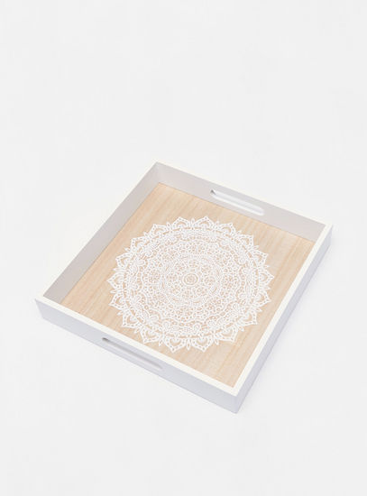 Printed Wooden Serving Tray with Cutout Detail - 30x30x5 cms