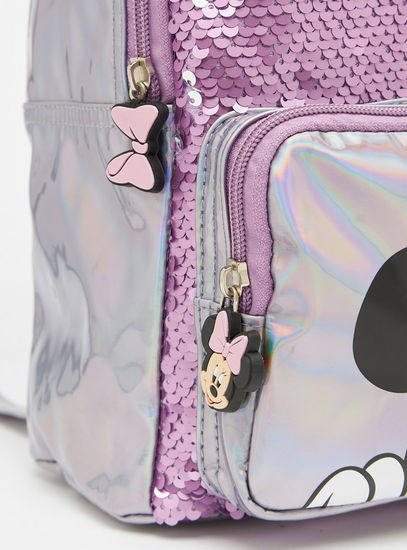Minnie Mouse Sequin Embellished Backpack with Zip Closure
