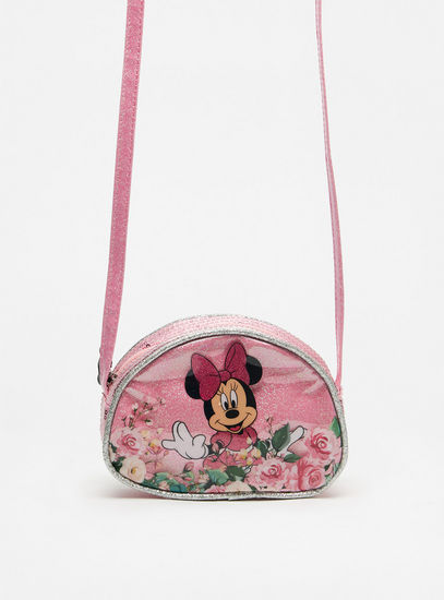 Embellished Minnie Mouse Print Crossbody Bag with Zip Closure