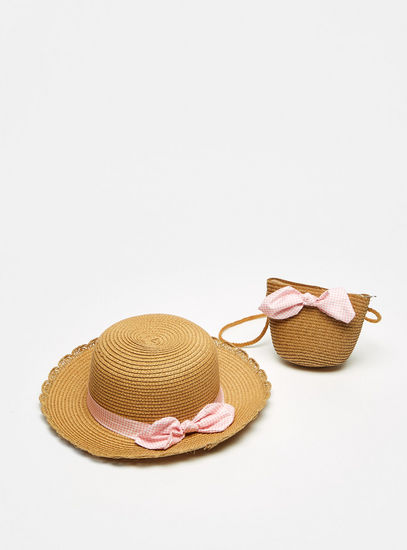 Bow Accented Handbag and Hat Set