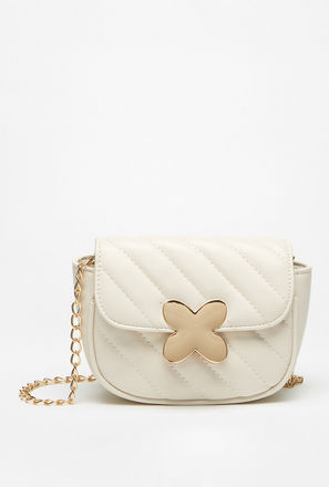 Quilted Crossbody Bag with Chain Strap and Flap Closure
