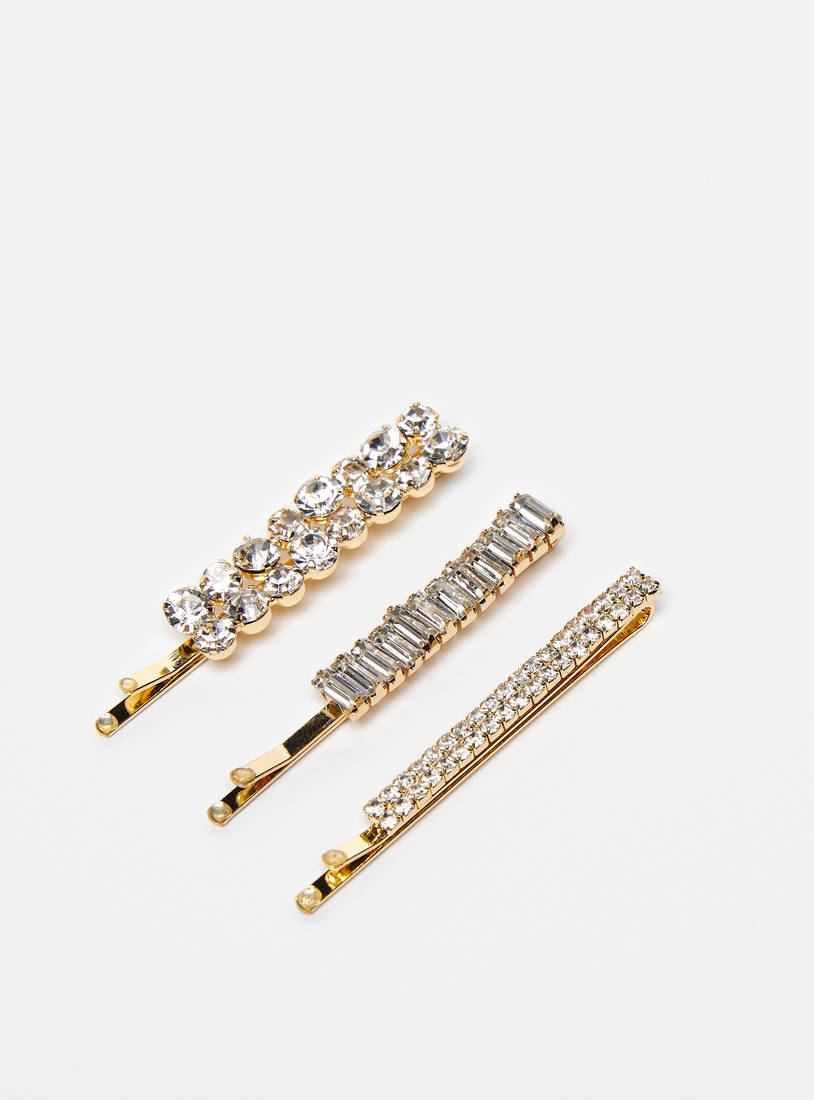 Set of 3 - Stone Embellished Metallic Hair Pin-Sets-image-0