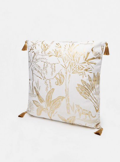 Floral Print Filled Cushion with Tassel Detail - 43x43 cm-Cushions-image-0