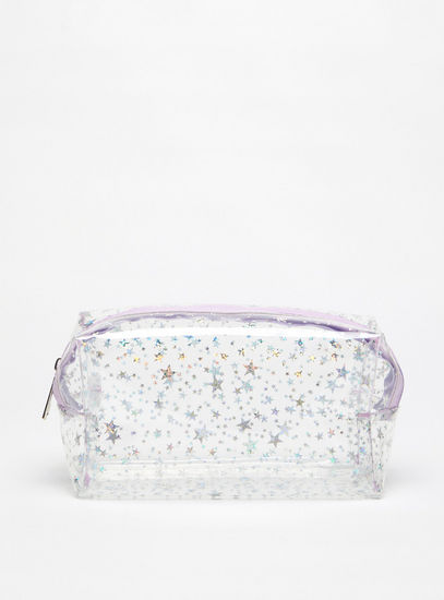 All Over Star Embellished Pouch with Zip Closure