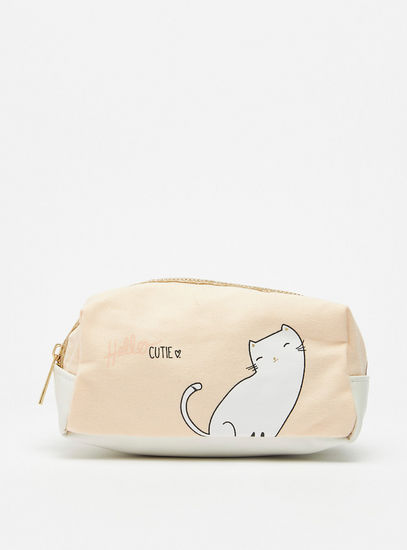 Cat Print Pouch with Zip Closure