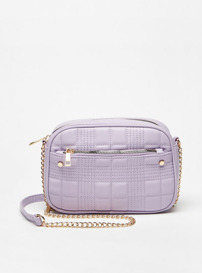 Textured Crossbody Bag with Chain Strap and Zip Closure