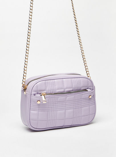 Textured Crossbody Bag with Chain Strap and Zip Closure-Bags-image-1