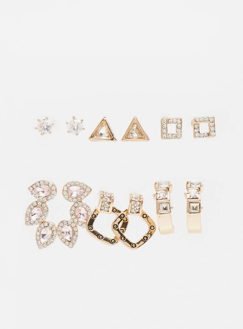 Set of 6 - Assorted Metallic Embellished Earrings-Earrings-image-0