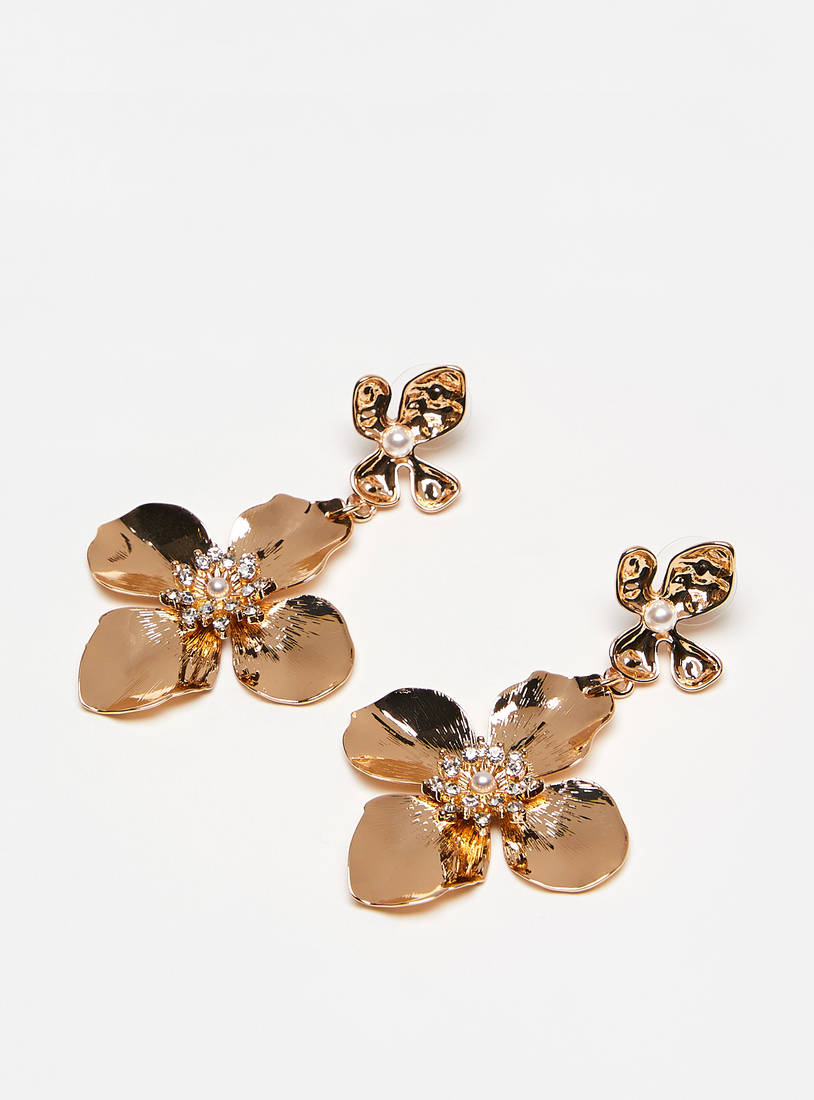 Floral Accent Dangler Earrings with Push Back Closure-Earrings-image-0