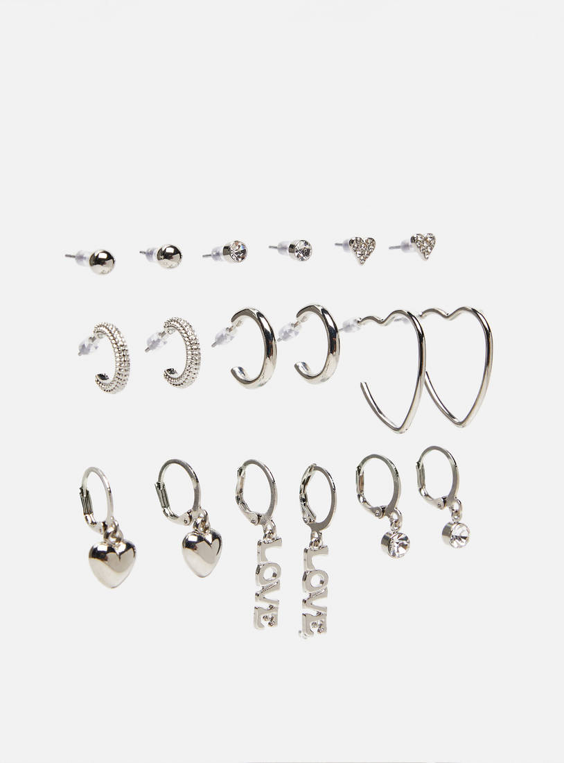 Set of 9 - Metallic Assorted Earrings-Earrings-image-1