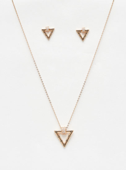 Embellished Triangular Pendant Necklace and Earrings Set